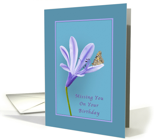 Birthday, Missing You, Lilac Daylily Flower and Butterfly card