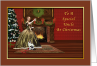 Christmas, Uncle, Vintage, Fireplace, Woman Raising Glass in Toast card