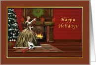 Happy Holidays, Vintage, Woman Raising Glass in Toast card