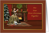 Christmas, First Christmas Together, Vintage, Fireplace, Tree card