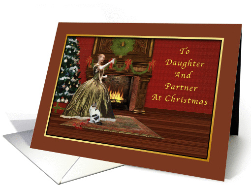 Christmas, Daughter and Partner, Vintage, Fireplace, Tree, Toast card