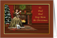 Christmas, Dad and Step Mom, Vintage, Fireplace, Tree, Toast card