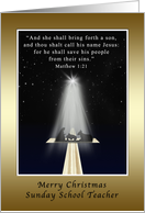Christmas, Sunday School Teacher, Religious, Nativity and Cross card