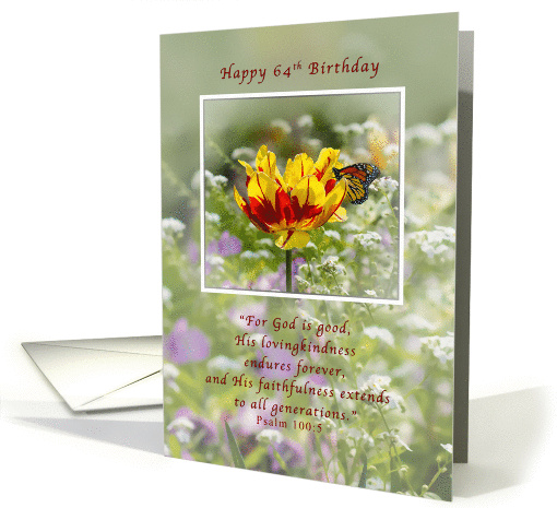 Birthday, 64th, Tulip and Butterfly, Religious card (1136704)