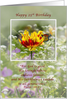 Birthday, 25th, Tulip and Butterfly, Religious card