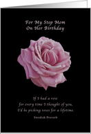 Birthday, Step Mom, Pink Rose on Black card