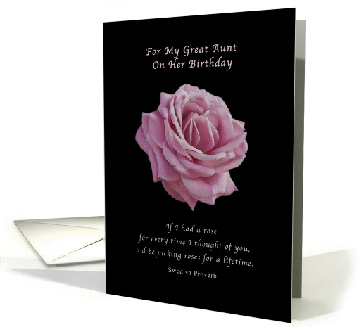 Birthday, Great Aunt, Pink Rose on Black card (1152110)