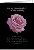 Birthday, Granddaughter, Pink Rose on Black card