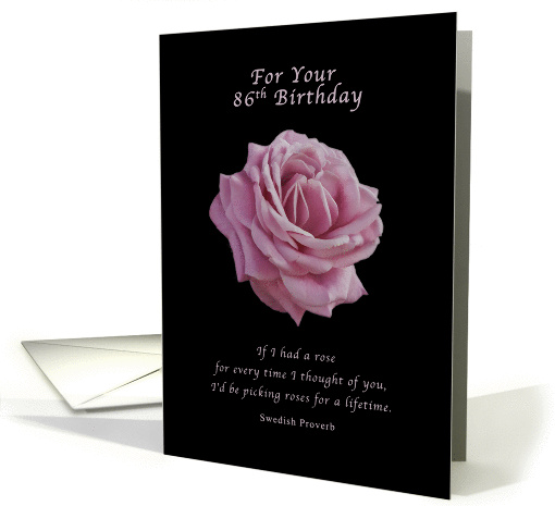 Birthday, 86th, Pink Rose on Black card (1153142)
