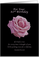Birthday, 82nd, Pink Rose on Black card