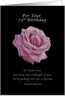 Birthday, 73rd, Pink Rose on Black card