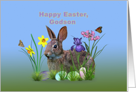 Easter, Godson, Bunny, Eggs, and Spring Flowers card