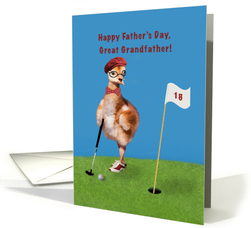 Father's Day, Great Grandfather, Humorous Bird Playing Golf card