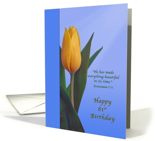 Birthday, 81st, Golden Tulip Flower, Religious card (1283456)