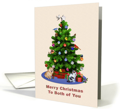 For Couple, Merry Christmas Tree, Dog, Cat, Birds card (1289652)