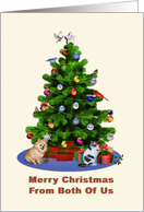 From Both of Us, Merry Christmas Tree, Dog, Cat, Birds card