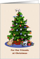 Friends, Merry Christmas Tree, Dog, Cat, Birds card