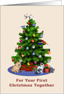 First Christmas Together, Merry Christmas Tree, Dog, Cat, Birds card