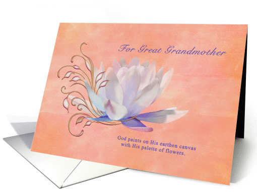 Birthday, Great Grandmother, Water Lily, Religious card (1315664)