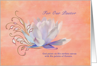 Birthday, Pastor, Water Lily, Religious card