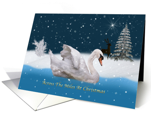 Christmas, Across The Miles, Snowy Night with A Swan on a Lake card