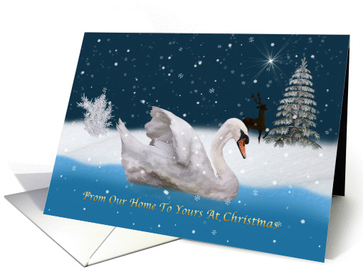 Christmas, From Our Home, Snowy Night with A Swan on a Lake card