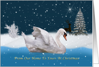 Christmas, From Our Home, Snowy Night with A Swan on a Lake card