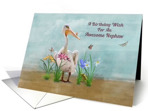 Birthday, Nephew, Pelican, Flowers and Butterflies card (1323682)