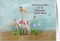 Birthday, Great Aunt, Pelican, Flowers and Butterflies card