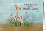 Birthday, Cousin, Pelican, Flowers and Butterflies card