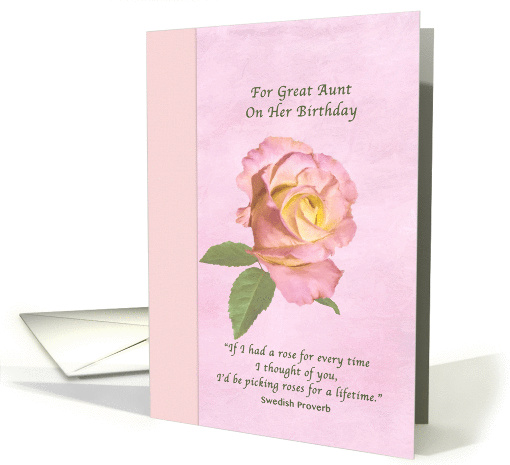 Birthday, Great Aunt, Pink and Yellow Peace Rose card (1336024)