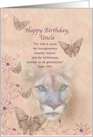 Birthday, Uncle, Cougar and Butterflies, Religious card
