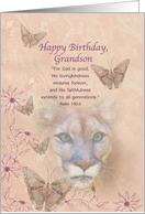 Birthday, Grandson, Cougar and Butterflies, Religious card