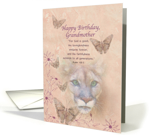 Birthday, Grandmother, Cougar and Butterflies, Religious card