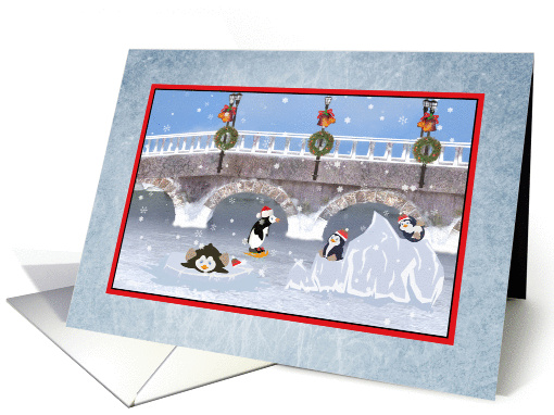 Christmas, Playful Penguins on Frozen Lake card (1381638)