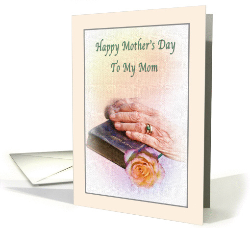 Mother's Day, Aged Hands, Bible, Rose card (177026)