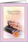 Cousin’s Birthday Card with Aged Hands and Bible card
