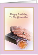 Godmother Birthday Card with Aged Hands and Bible card
