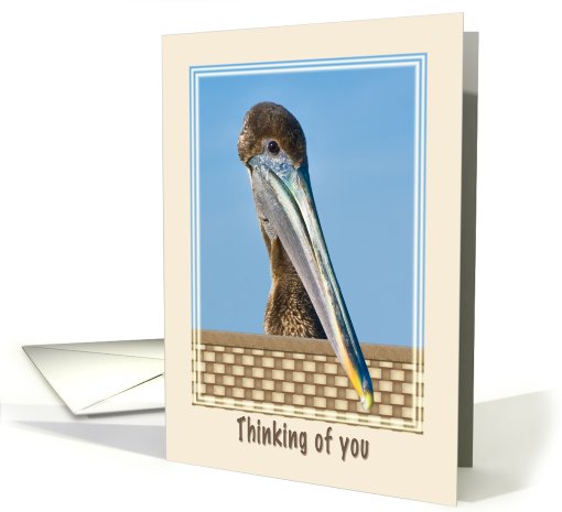 Thinking of You Card with Brown Pelican and Flowers card (582290)