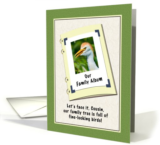 Cousin's Birthday, Humor, Cattle Egret Bird card (583944)