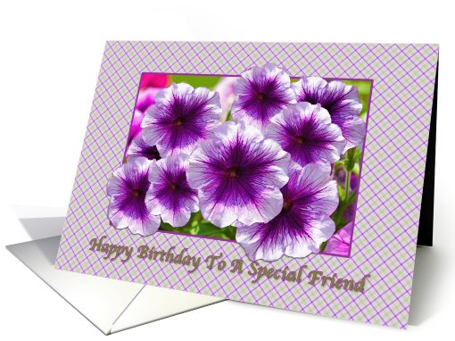 Happy Birthday, Friend, Petunias, Purple and White card (640815)