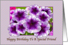Happy Birthday, Friend, Petunias, Purple and White card