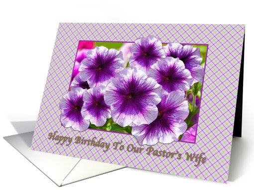 Happy Birthday, Pastor's Wife, Petunias, Purple and White card
