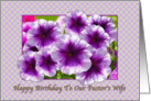 Happy Birthday, Pastor’s Wife, Petunias, Purple and White card