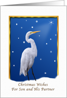 Christmas, Son and His Partner, Great Egret, Star, Snow card