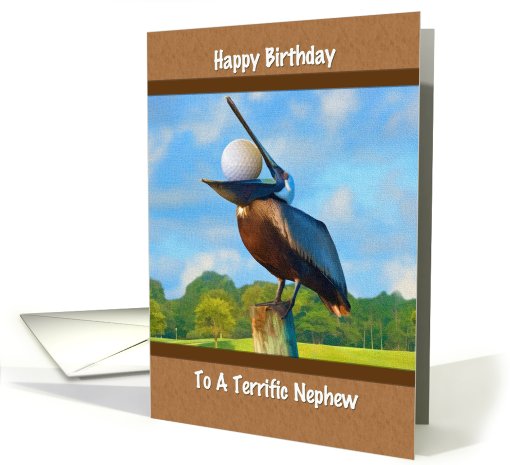 Birthday, Nephew, Pelican, Golf Ball card (683653)
