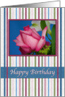 Birthday, Red Rose, Stripes card