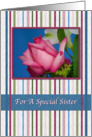 Birthday, Sister, Red Rose, Stripes card