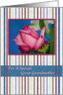 Birthday, Great Grandmother, Red Rose, Stripes card