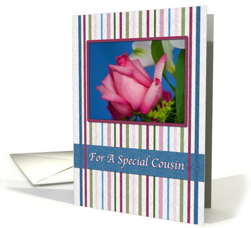 Birthday, Cousin, Red Rose, Stripes card (692820)